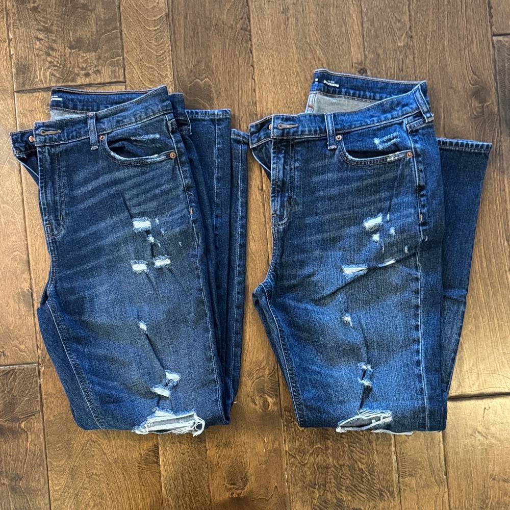 Old Navy Women’s Size 10 Tall Mid Rise Boyfriend Distressed Blue Jeans - 2 Pack
